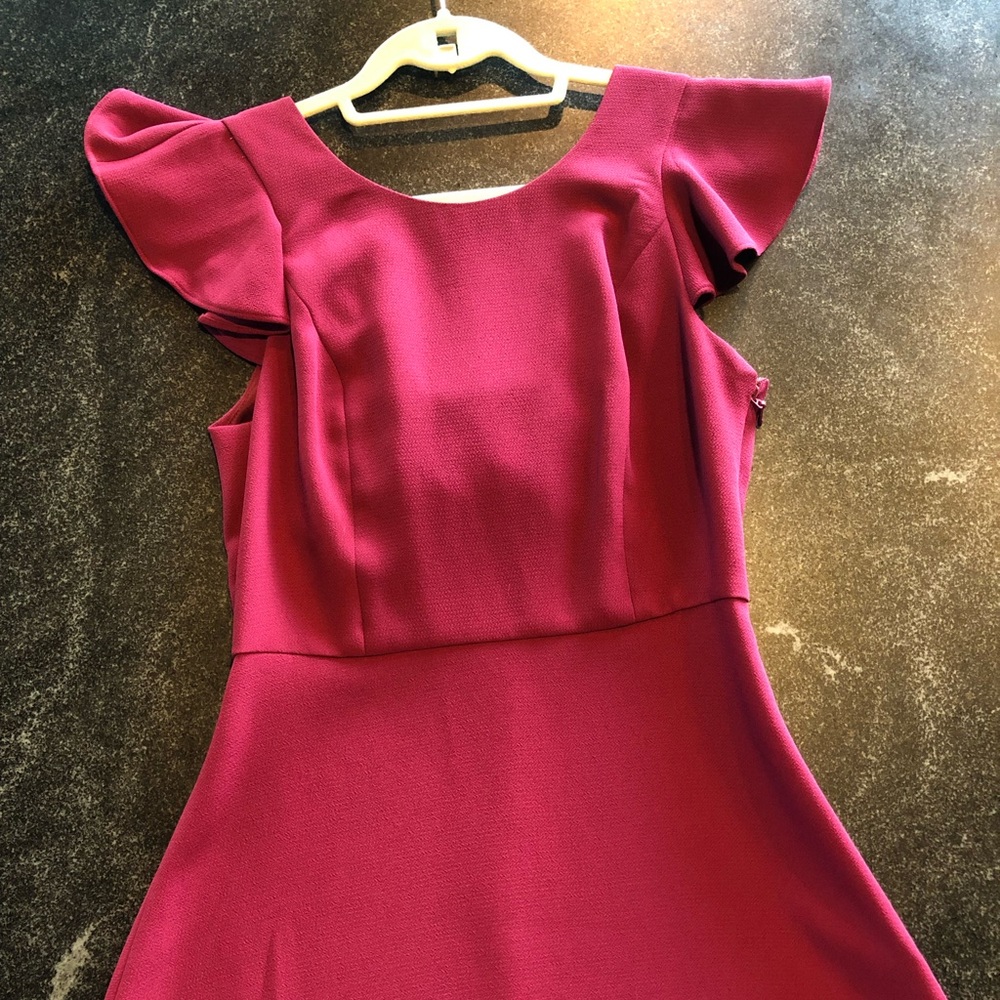 BCBGgeneration. Dark Pink, ruffle trim, a-line mini dress. Size 4.